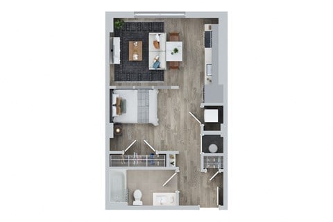 Floor plan for 1 bed, 1 bath, 540 sqft
